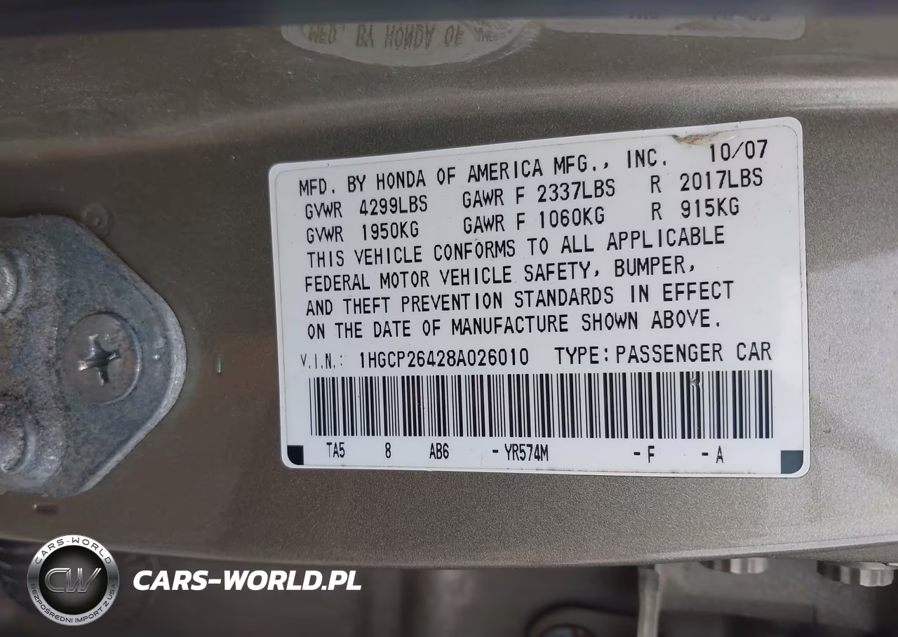 2008 Honda Accord 2.4 Lx-P VIN:1HGCP26428A026010 - 9