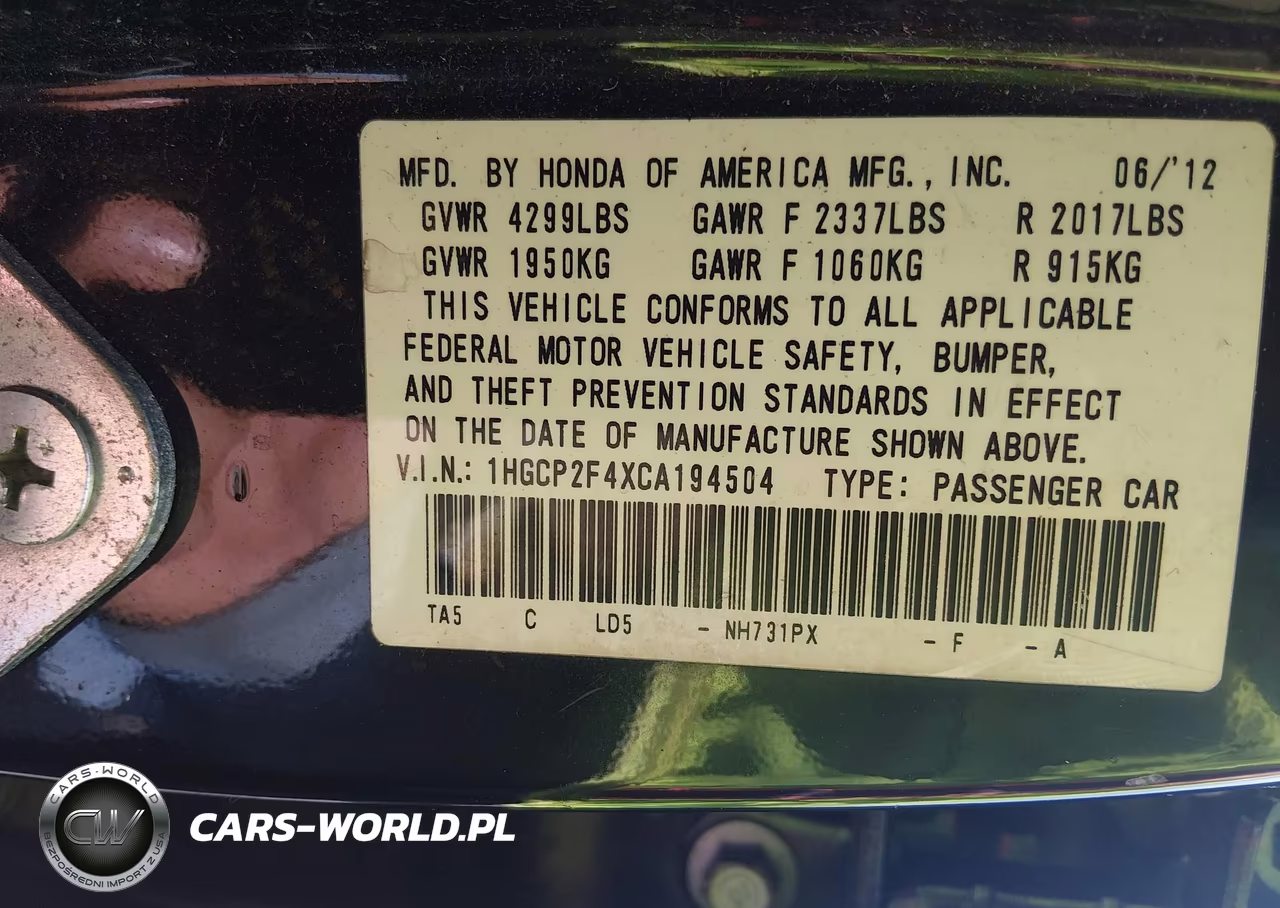 2012 Honda Accord 2.4 Lx-P VIN:1HGCP2F4XCA194504 - 9