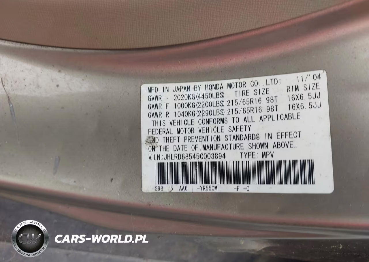 2005 Honda Cr-V Lx VIN:JHLRD68545C003894 - 9
