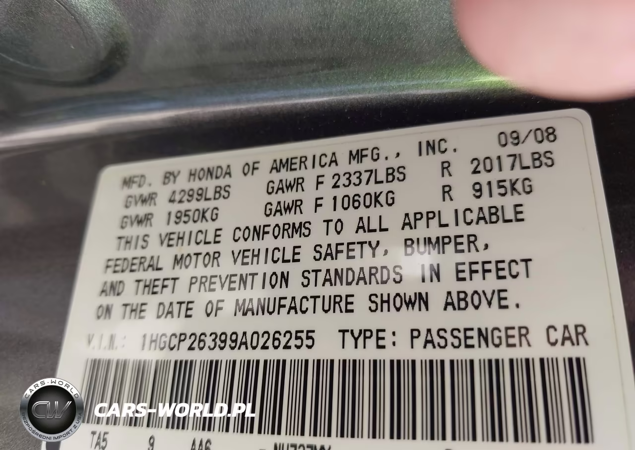 2009 Honda Accord 2.4 Lx VIN:1HGCP26399A026255 - 9