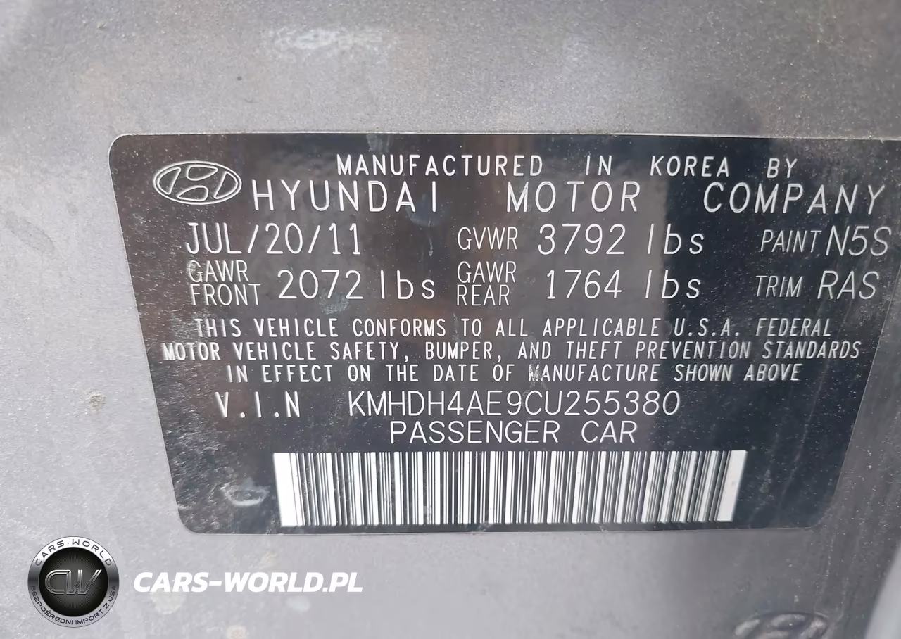 2012 Hyundai Elantra Limited (Ulsan Plant) VIN:KMHDH4AE9CU255380 - 9