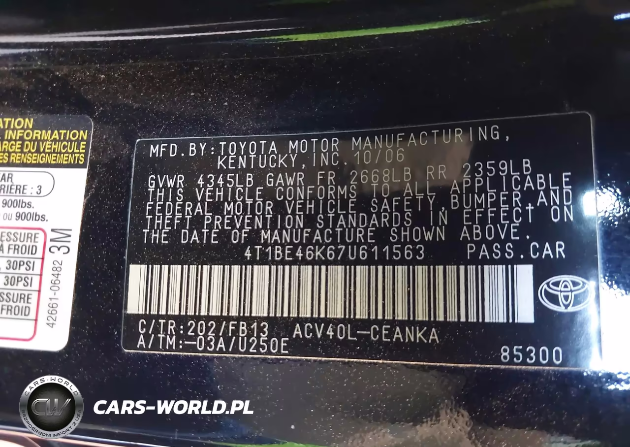 2007 Toyota Camry Le VIN:4T1BE46K67U611563 - 9