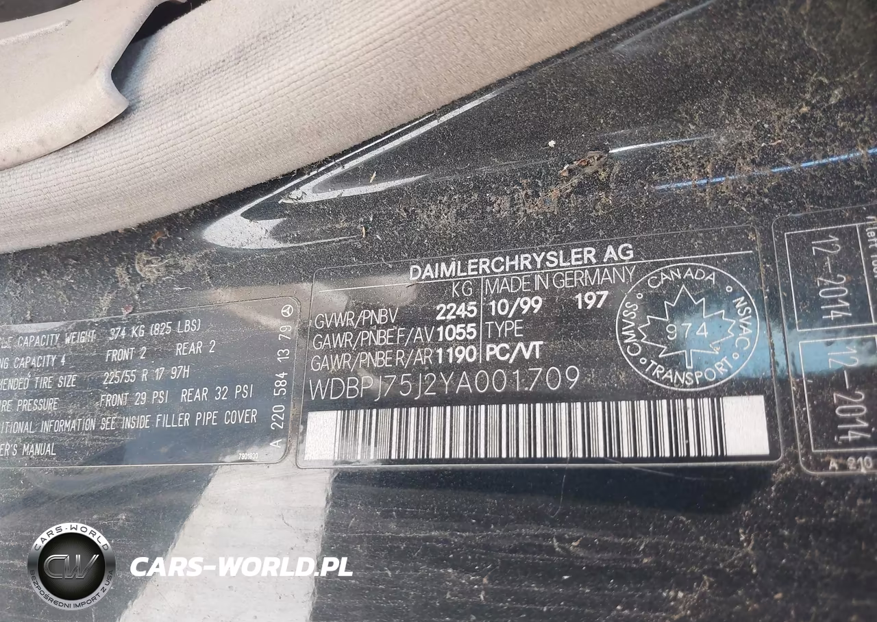 2000 Mercedes-Benz Cl 500 VIN:WDBPJ75J2YA001709 - 9