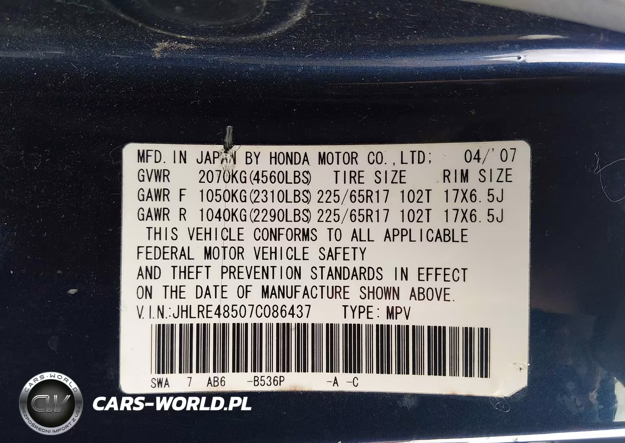 2007 Honda Cr-V Ex VIN:JHLRE48507C086437 - 9