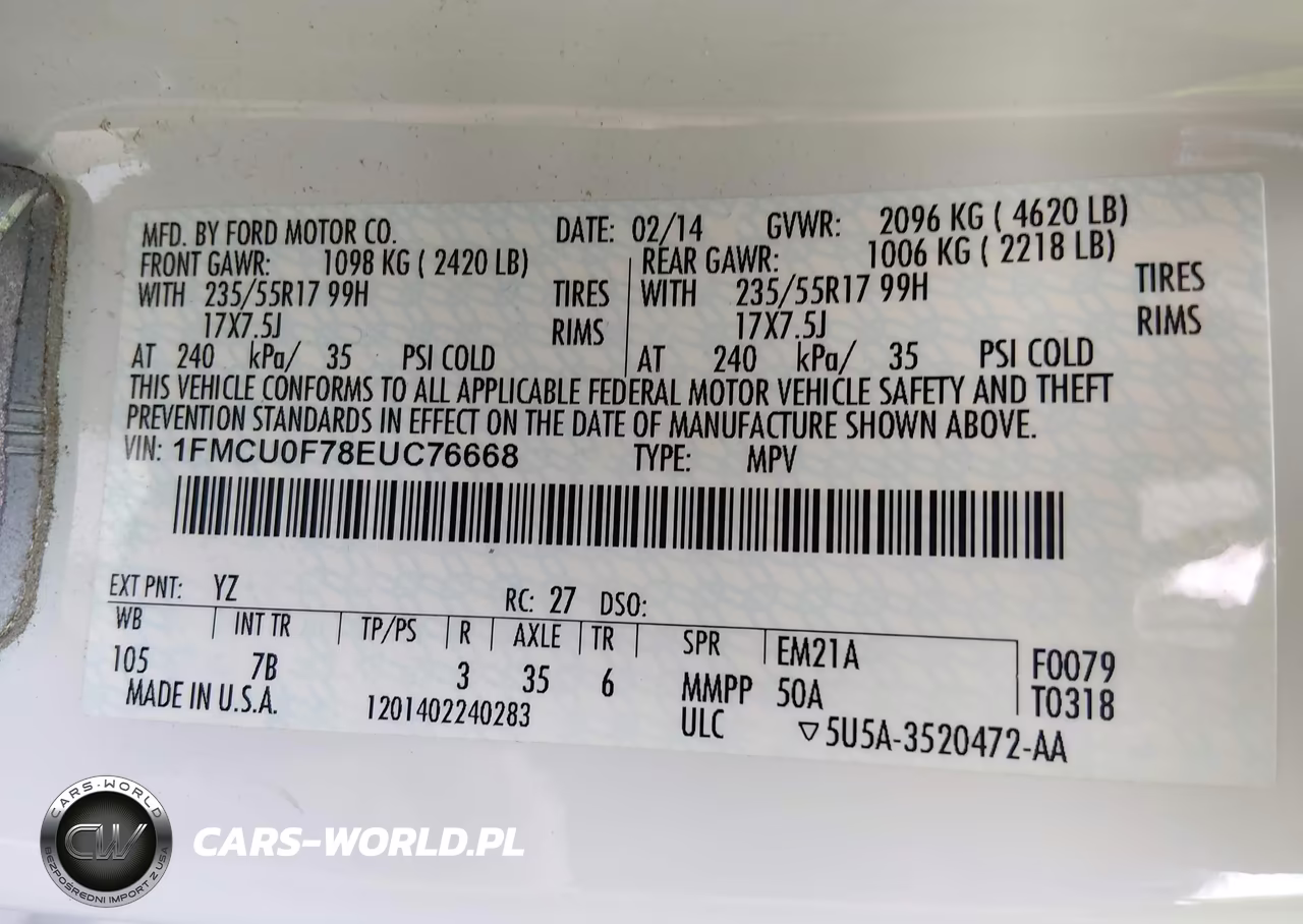 2014 Ford Escape S VIN:1FMCU0F78EUC76668 - 9