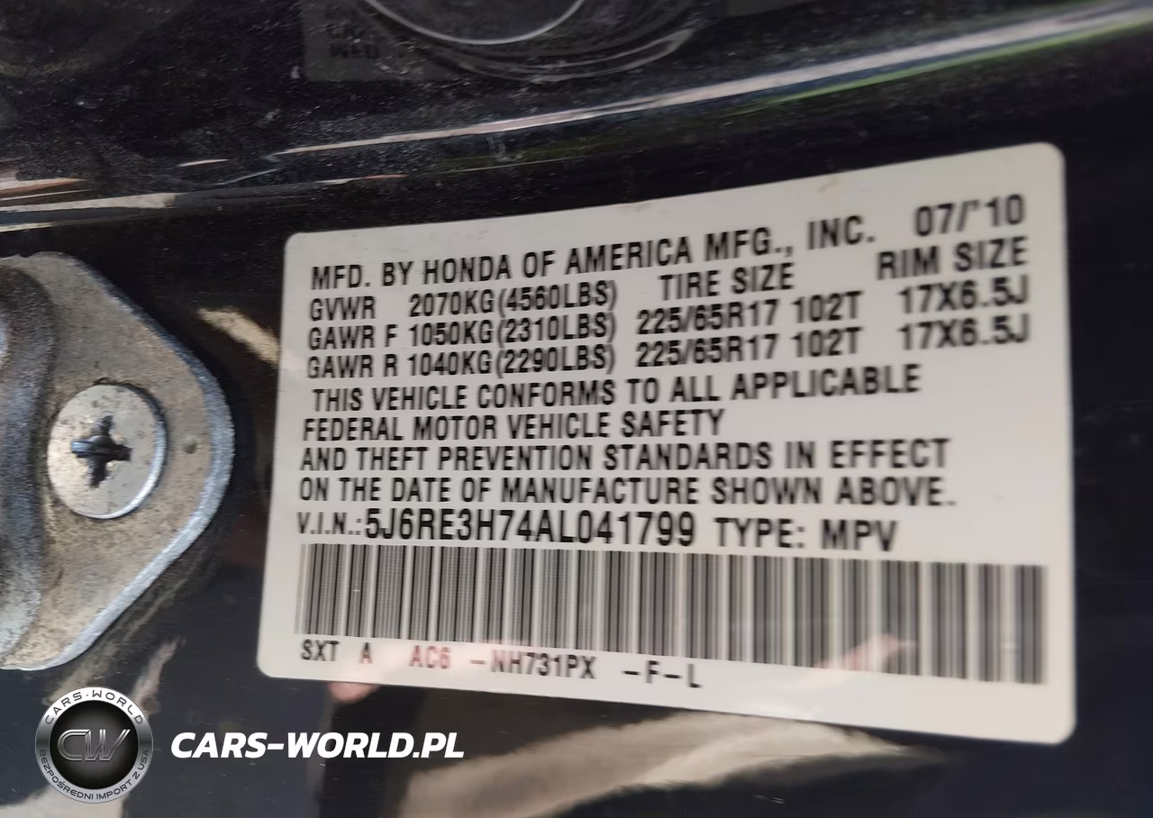 2010 Honda Cr-V Ex-L VIN:5J6RE3H74AL041799 - 9