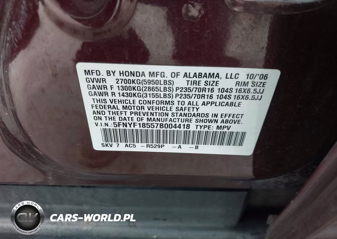2007 Honda Pilot Ex-L VIN:5FNYF18557B004418 - 9