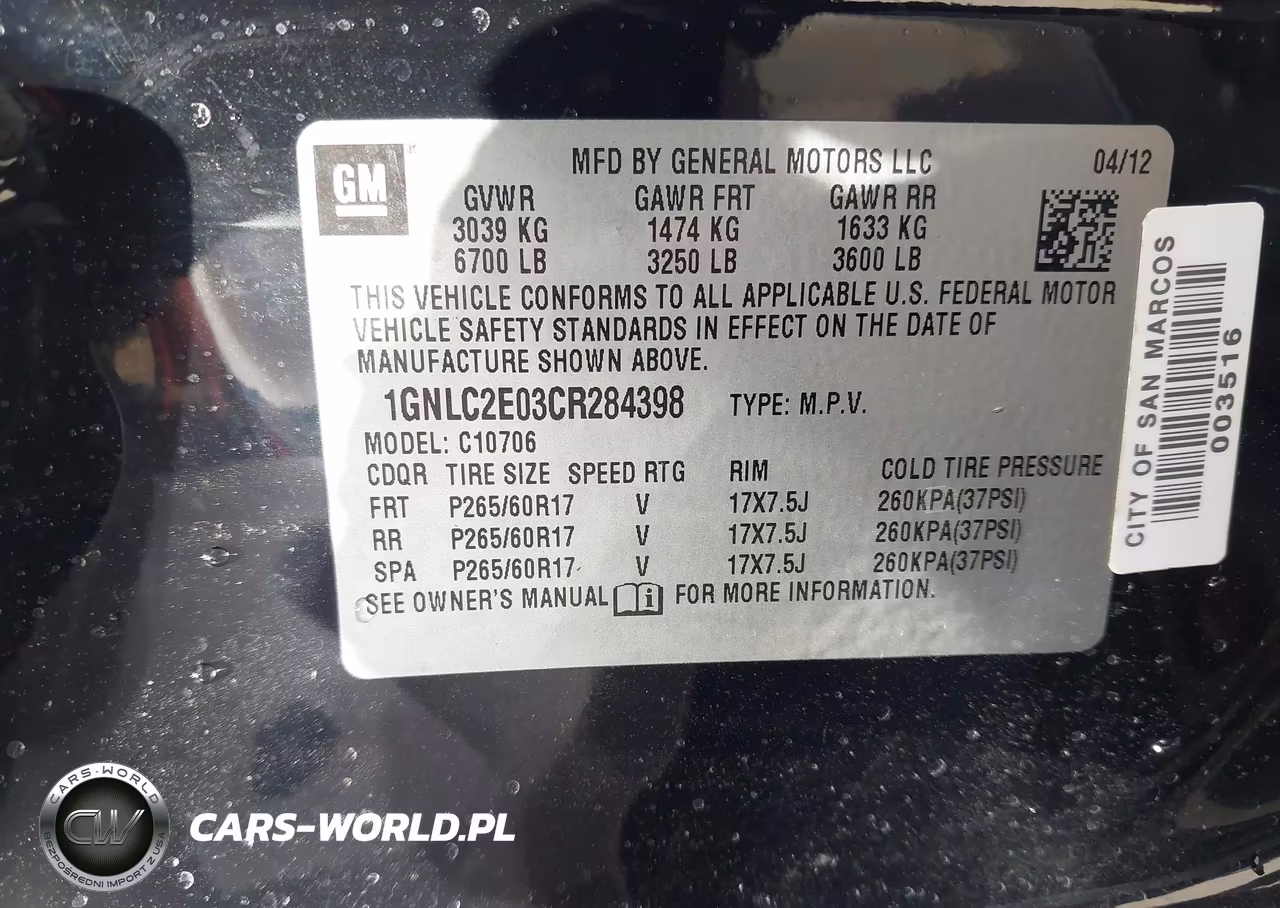 2012 Chevrolet Tahoe Commercial VIN:1GNLC2E03CR284398 - 9