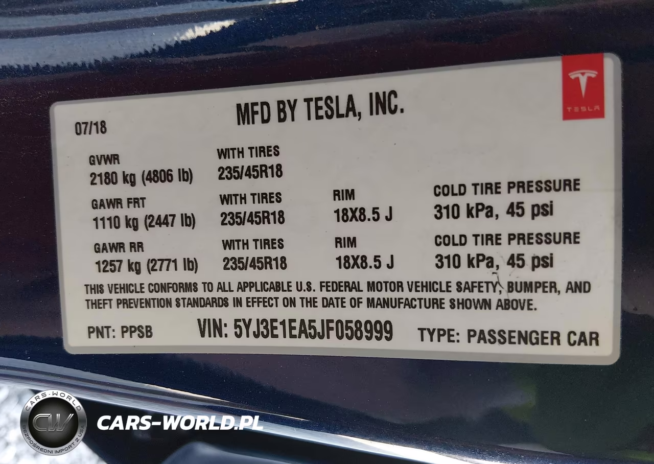 2018 Tesla Model 3 Long Range-Mid Range VIN:5YJ3E1EA5JF058999 - 9