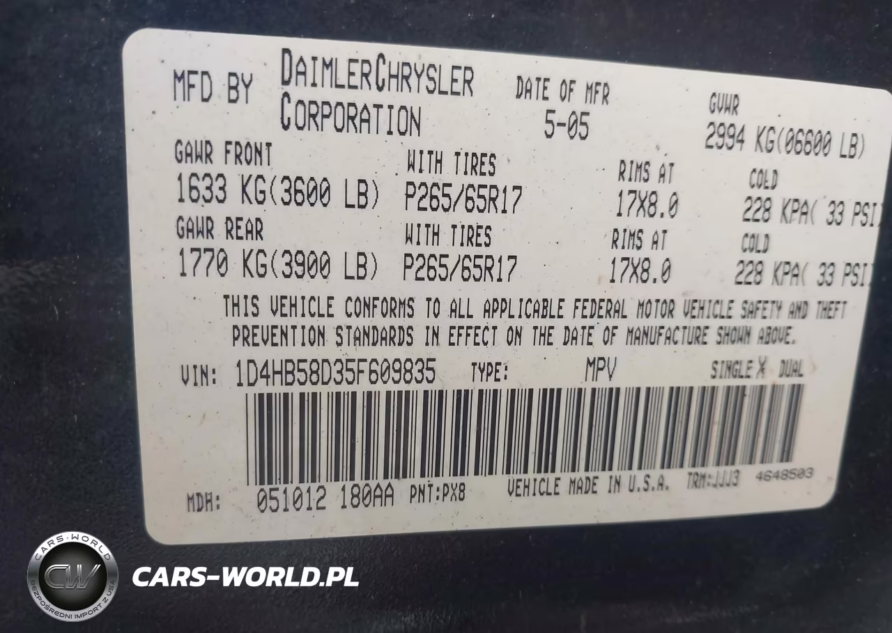2005 Dodge Durango Limited VIN:1D4HB58D35F609835 - 9