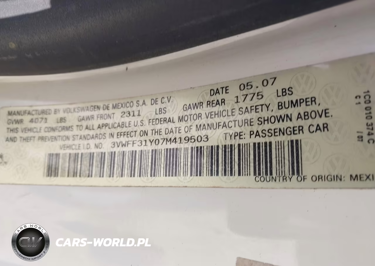 2007 Volkswagen New Beetle Triple White VIN:3VWFF31Y07M419503 - 9