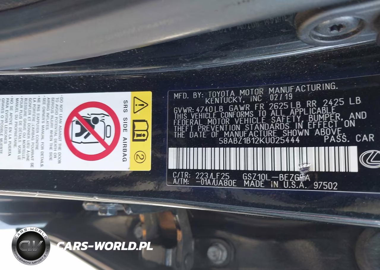 2019 Lexus Es 350 F Sport VIN:58ABZ1B12KU025444 - 9