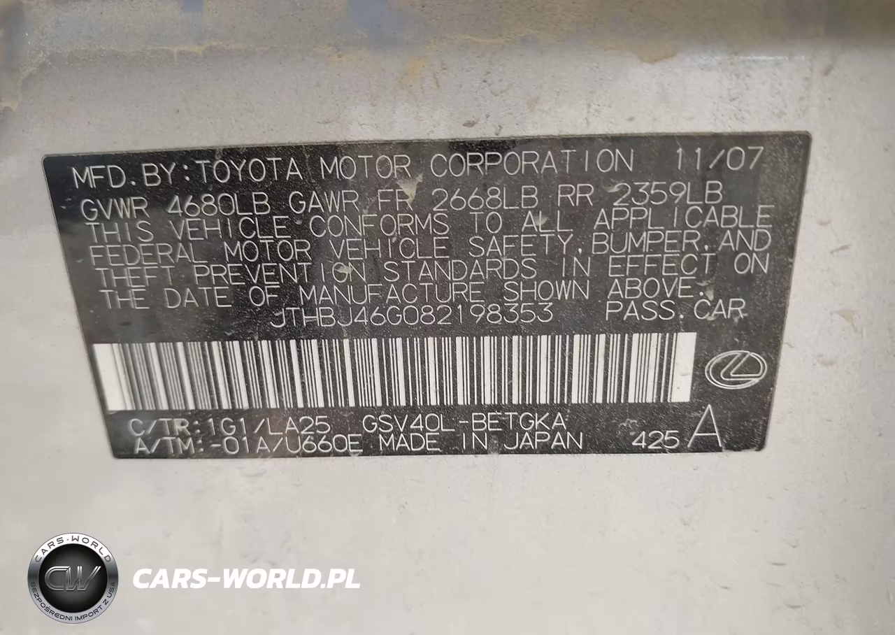 2008 Lexus Es 350 VIN:JTHBJ46G082198353 - 9