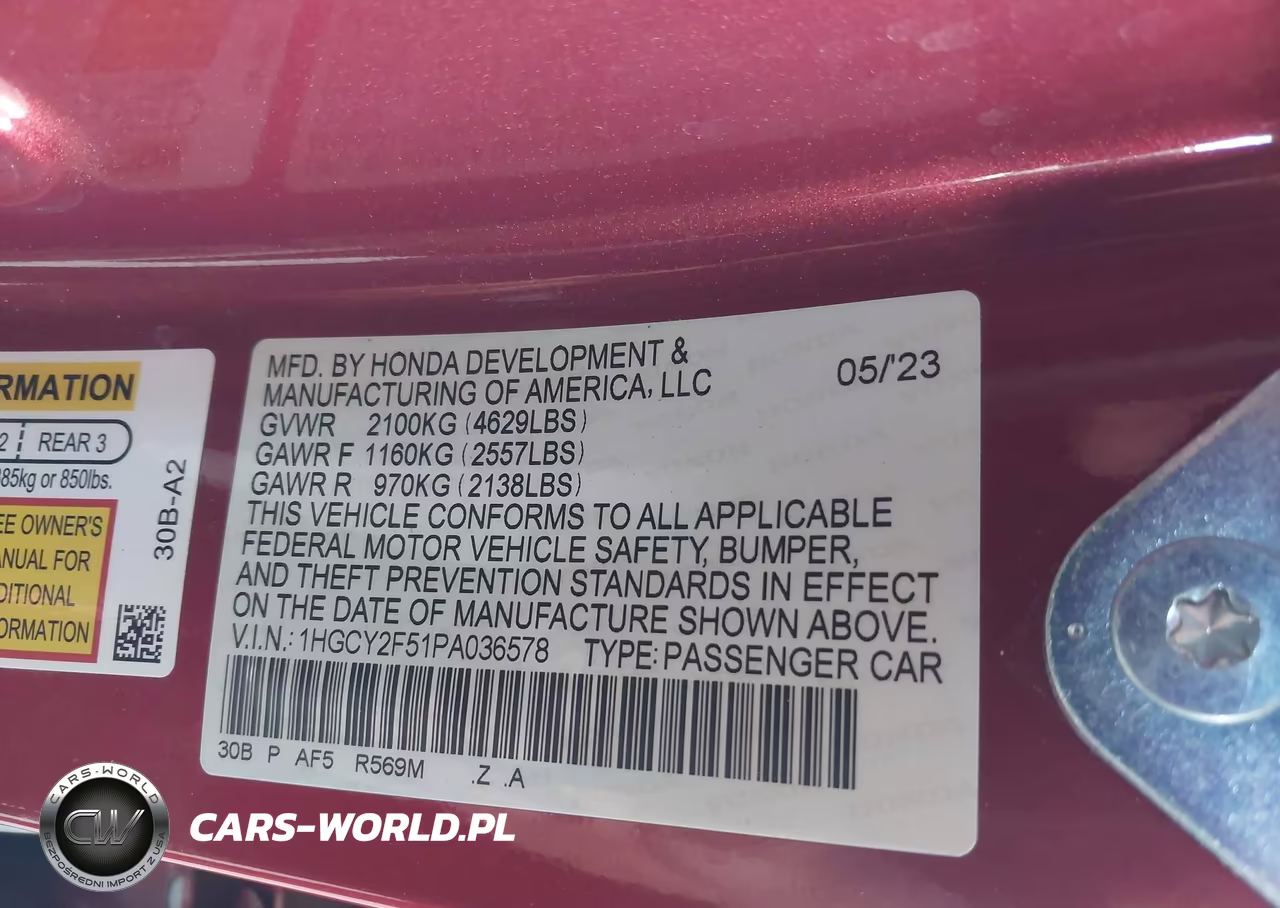 2023 Honda Accord Hybrid Sport VIN:1HGCY2F51PA036578 - 9