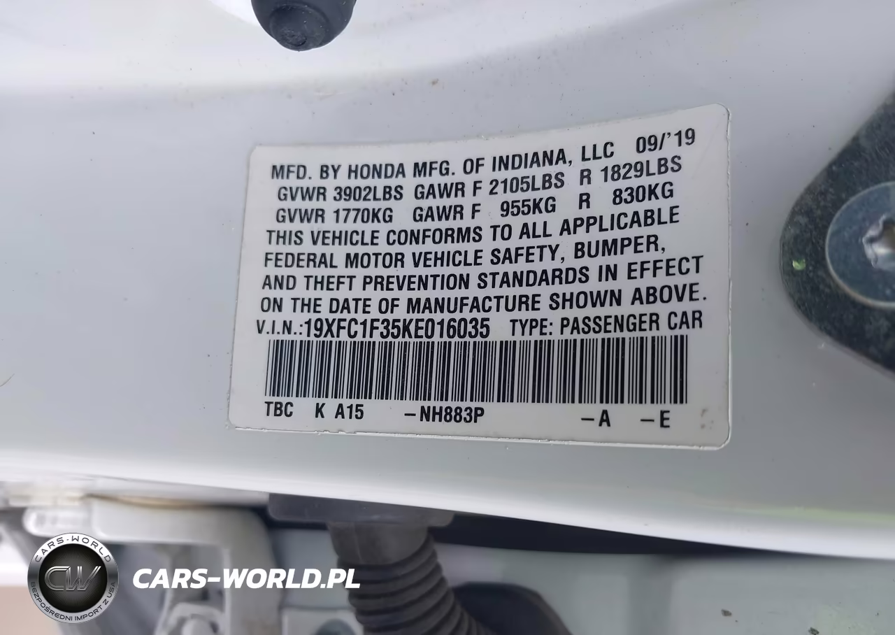 2019 Honda Civic Ex VIN:19XFC1F35KE016035 - 9