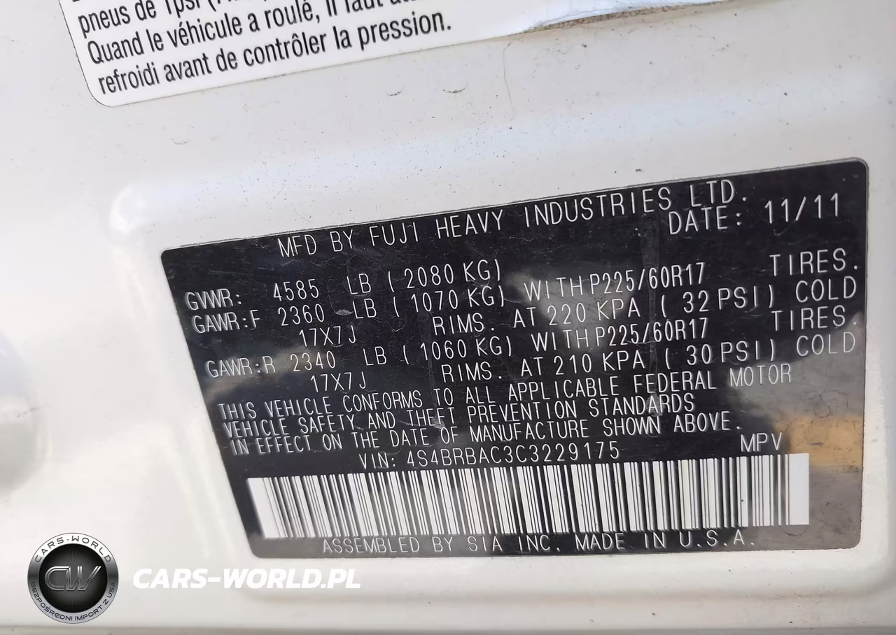 2012 Subaru Outback 2.5I VIN:4S4BRBAC3C3229175 - 9