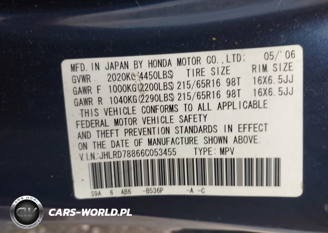 2006 Honda Cr-V Ex VIN:JHLRD78866C053455 - 9