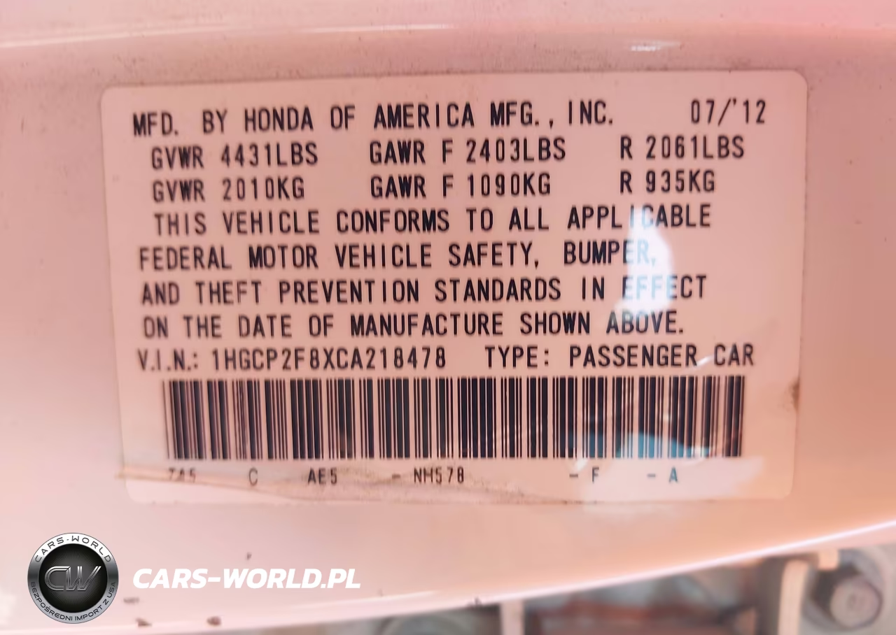 2012 Honda Accord 2.4 Ex-L VIN:1HGCP2F8XCA218478 - 9