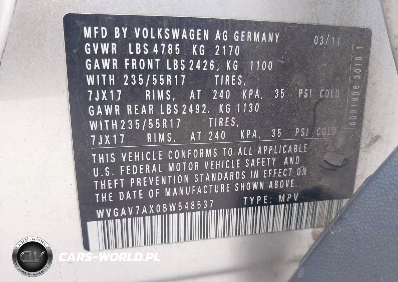 2011 Volkswagen Tiguan Se VIN:WVGAV7AX0BW548537 - 9
