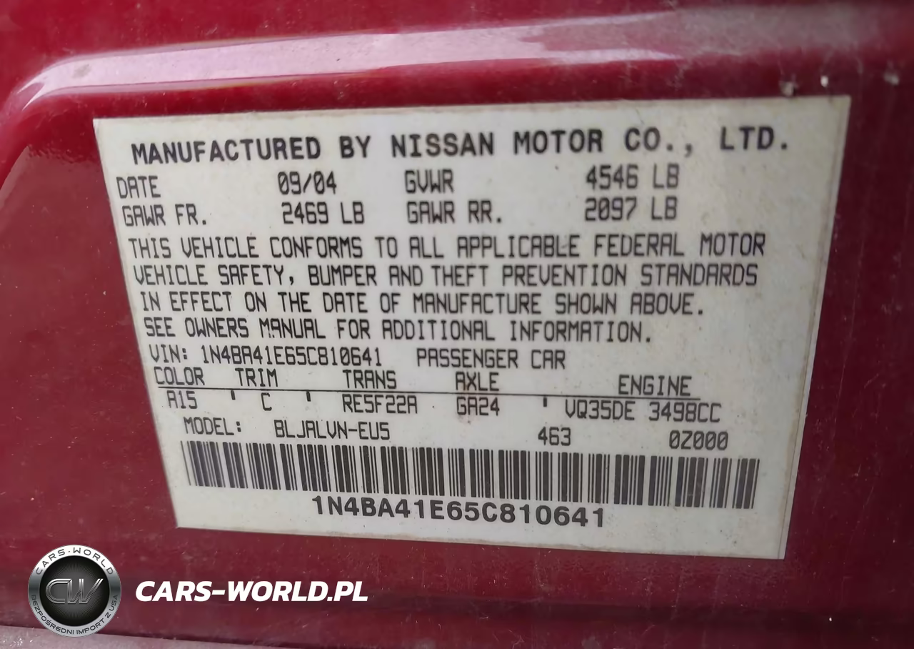 2005 Nissan Maxima 3.5 Sl VIN:1N4BA41E65C810641 - 9