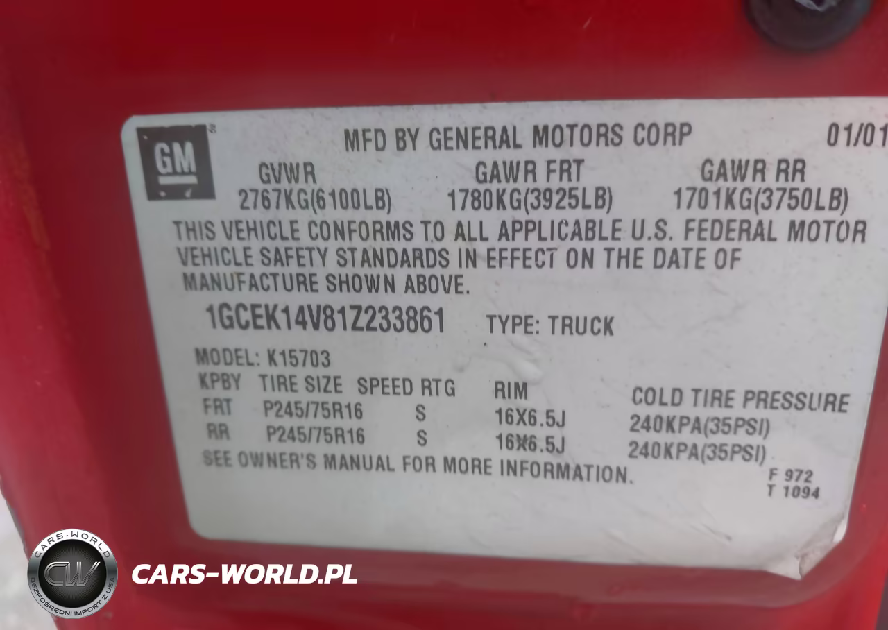 2001 Chevrolet Silverado 1500 VIN:1GCEK14V81Z233861 - 9