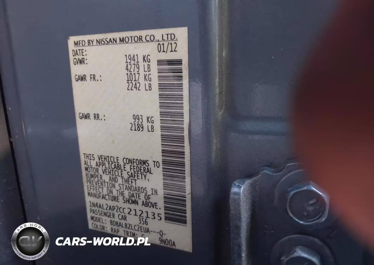 2012 Nissan Altima 2.5 S VIN:1N4AL2AP2CC212135 - 9