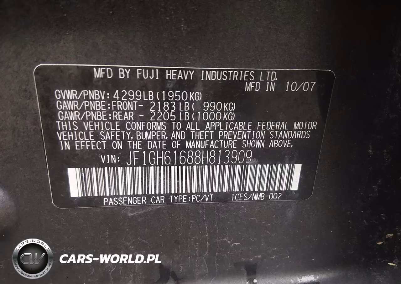 2008 Subaru Impreza 2.5I VIN:JF1GH61688H813909 - 9