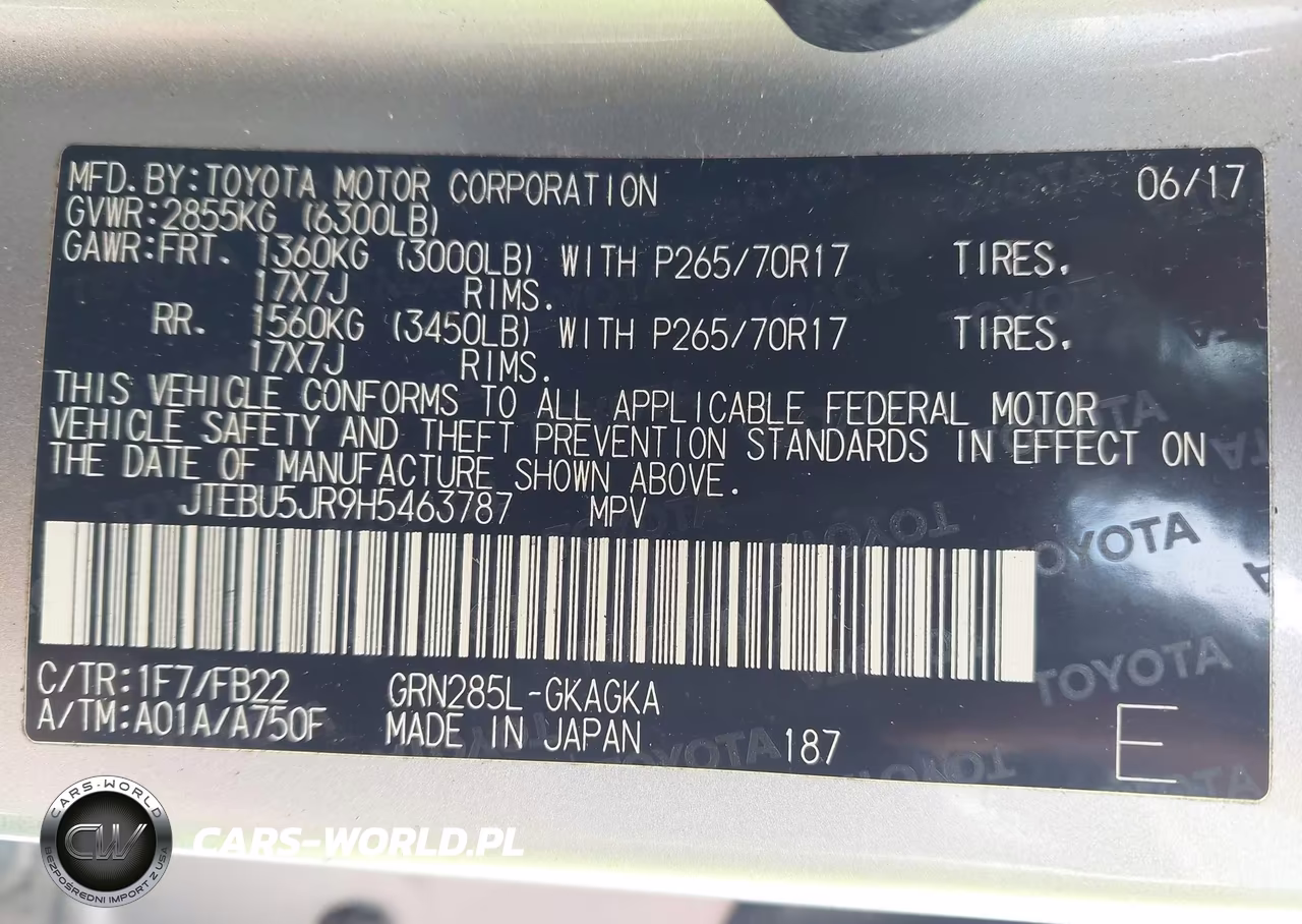 2017 Toyota 4Runner Sr5 VIN:JTEBU5JR9H5463787 - 9