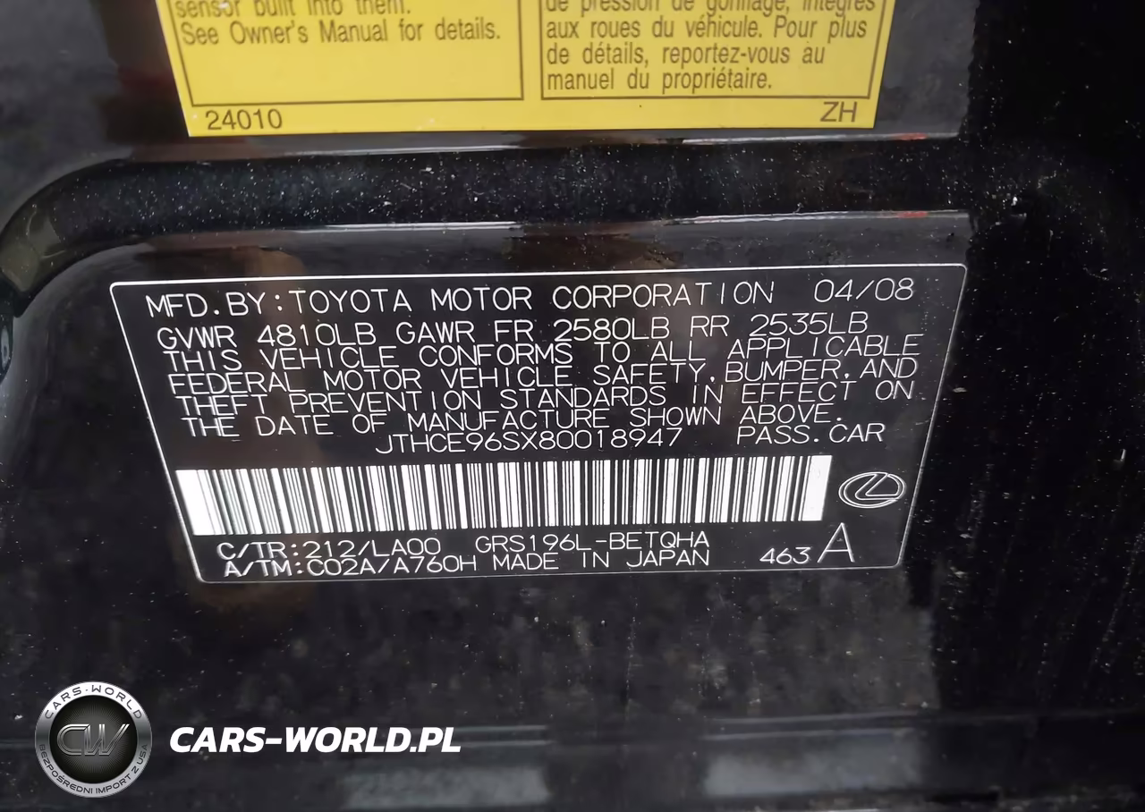 2008 Lexus Gs 350 VIN:JTHCE96SX80018947 - 9