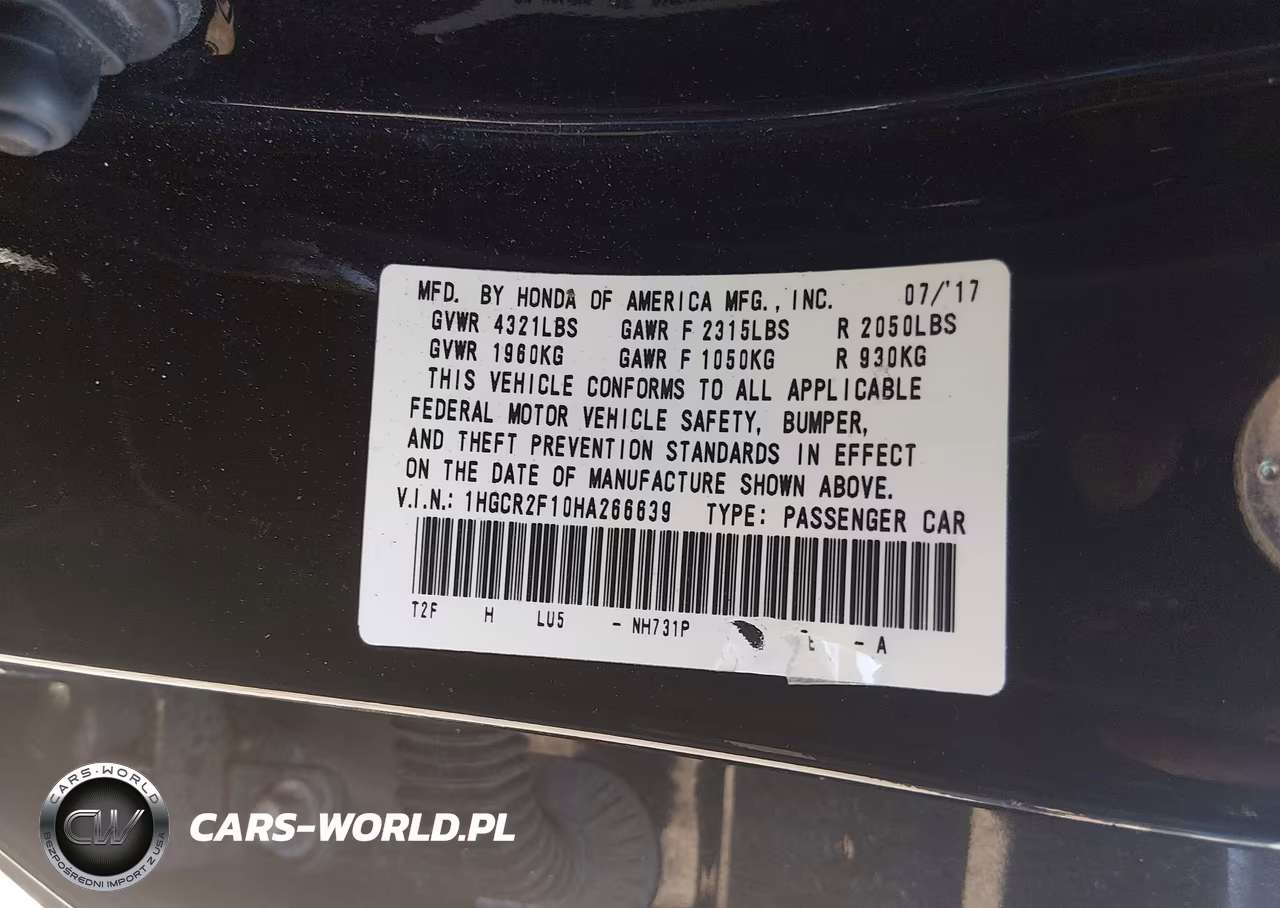 2017 Honda Accord Sport Se VIN:1HGCR2F10HA266639 - 9