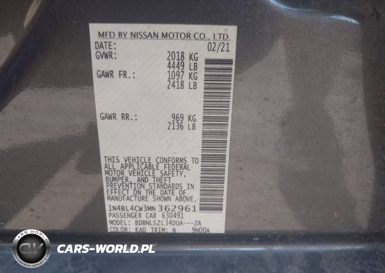 2021 Nissan Altima Sr Intelligent Awd VIN:1N4BL4CW3MN362961 - 9