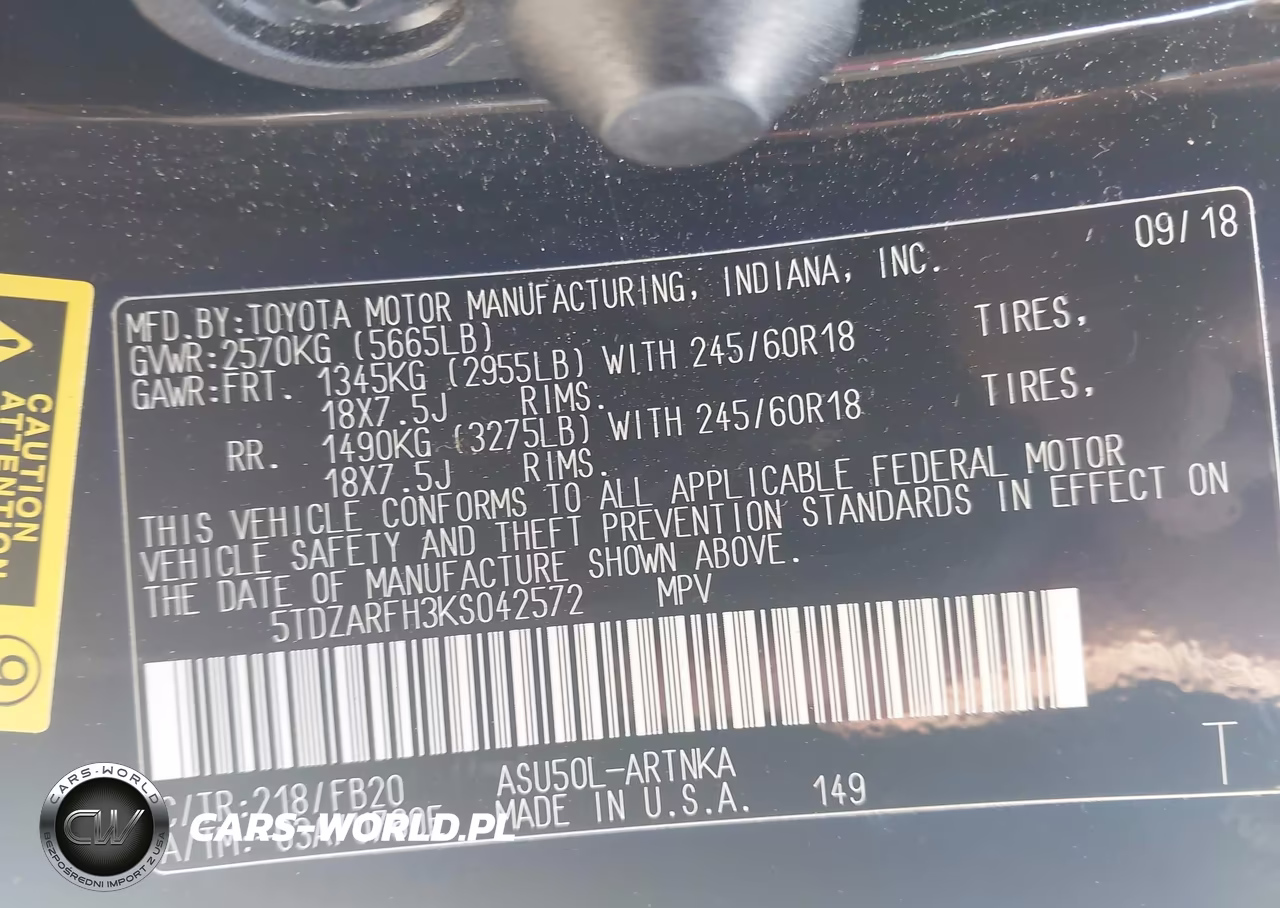 2019 Toyota Highlander Le VIN:5TDZARFH3KS042572 - 9