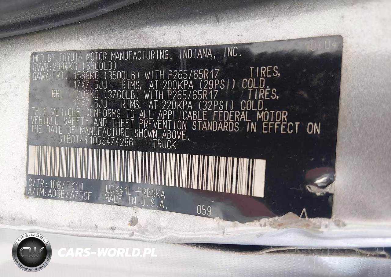 2005 Toyota Tundra Sr5 V8 VIN:5TBDT44105S474286 - 9