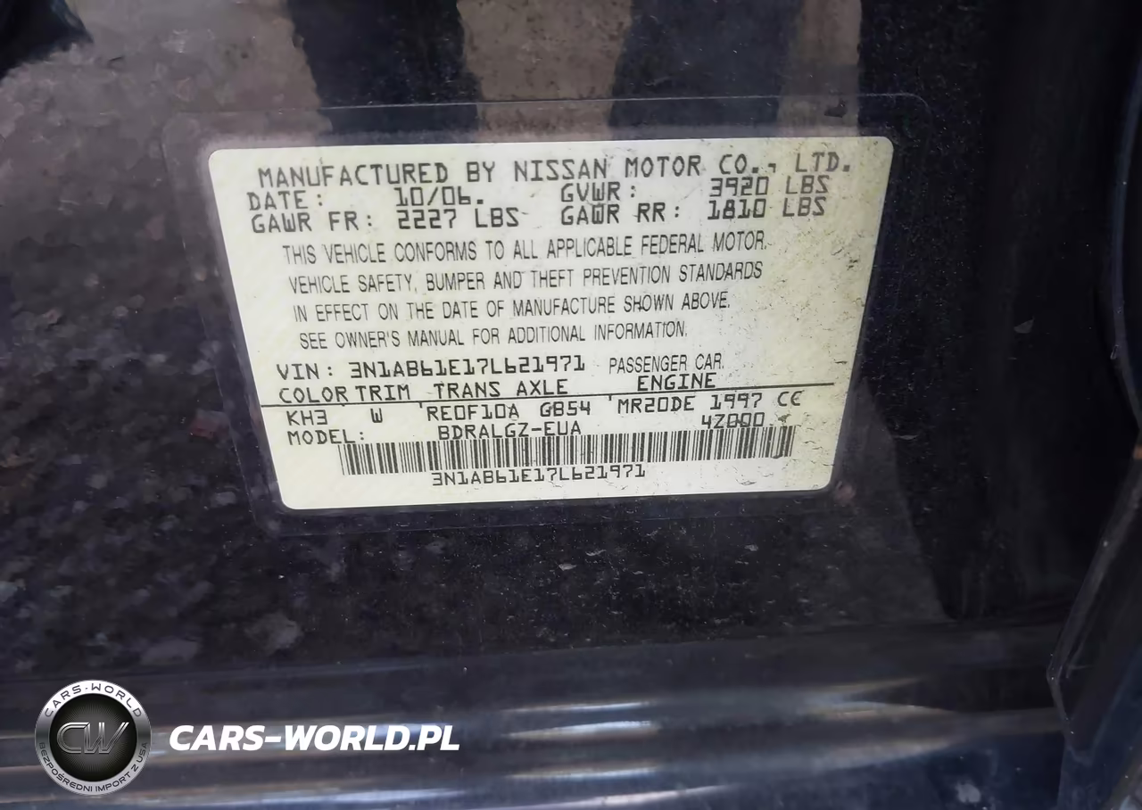 2007 Nissan Sentra 2.0Sl VIN:3N1AB61E17L621971 - 9