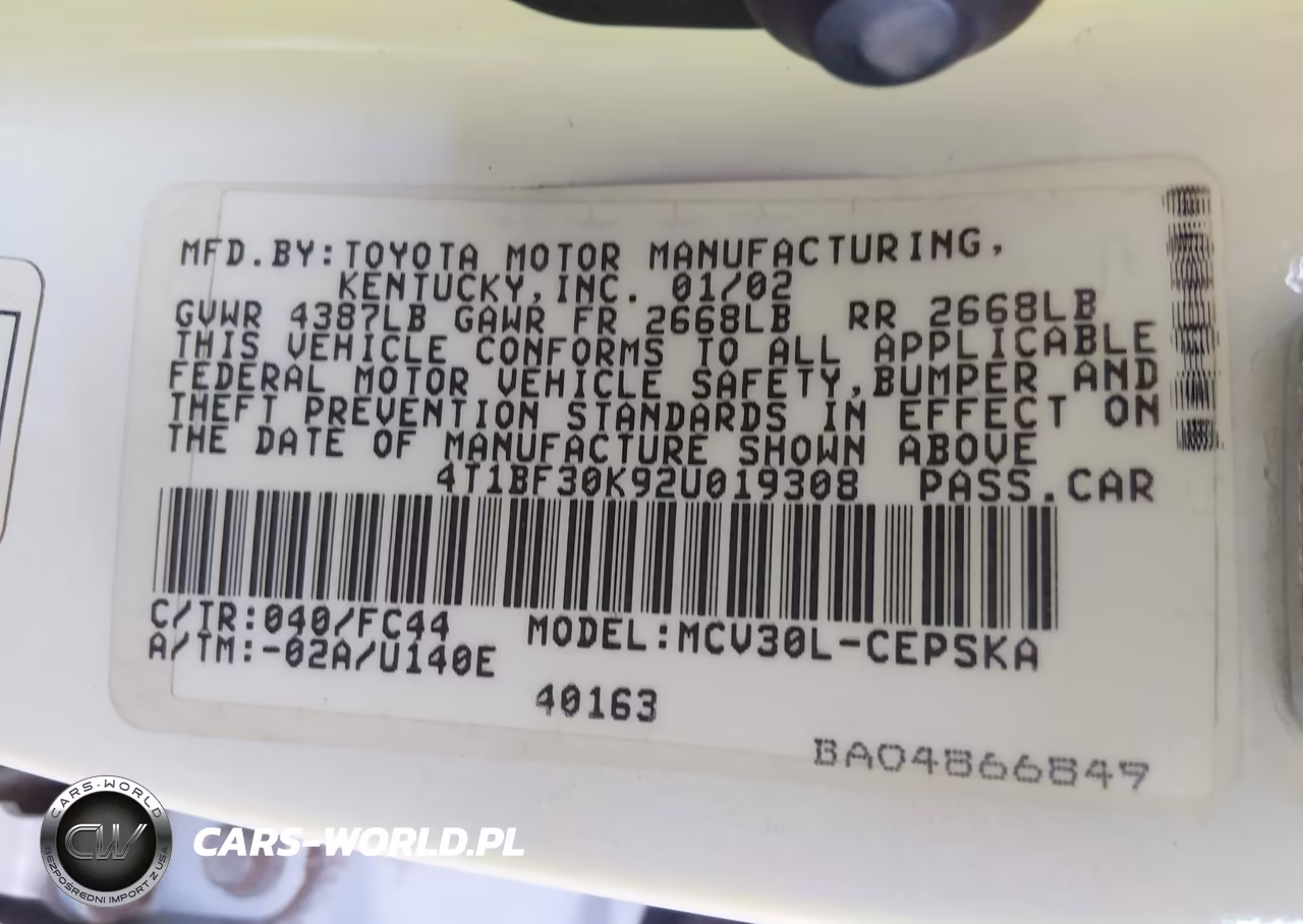 2002 Toyota Camry Se VIN:4T1BF30K92U019308 - 9