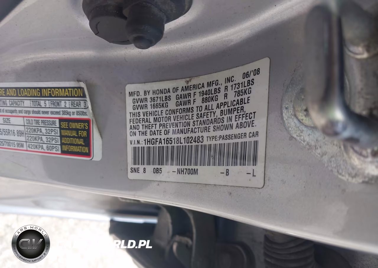 2008 Honda Civic Lx VIN:1HGFA16518L102483 - 9