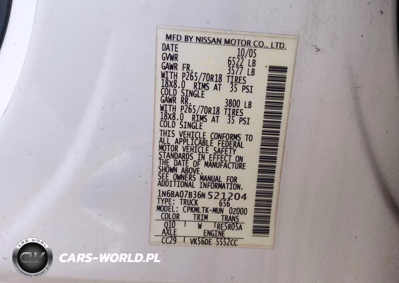 2006 Nissan Titan Se VIN:1N6BA07B36N521204 - 9