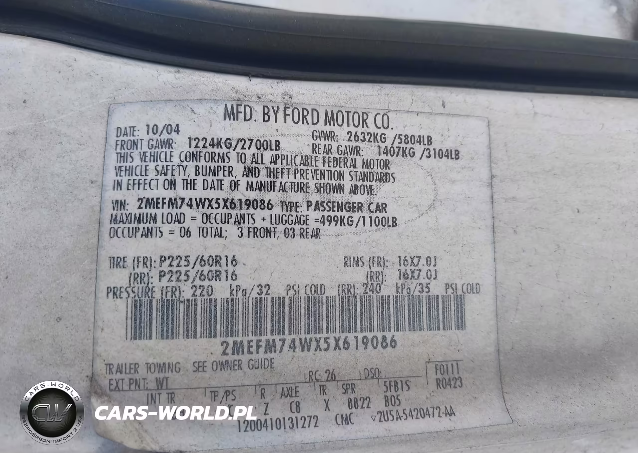 2005 Mercury Grand Marquis Gs VIN:2MEFM74WX5X619086 - 9