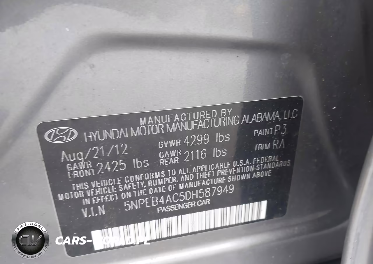 2013 Hyundai Sonata Gls VIN:5NPEB4AC5DH587949 - 9