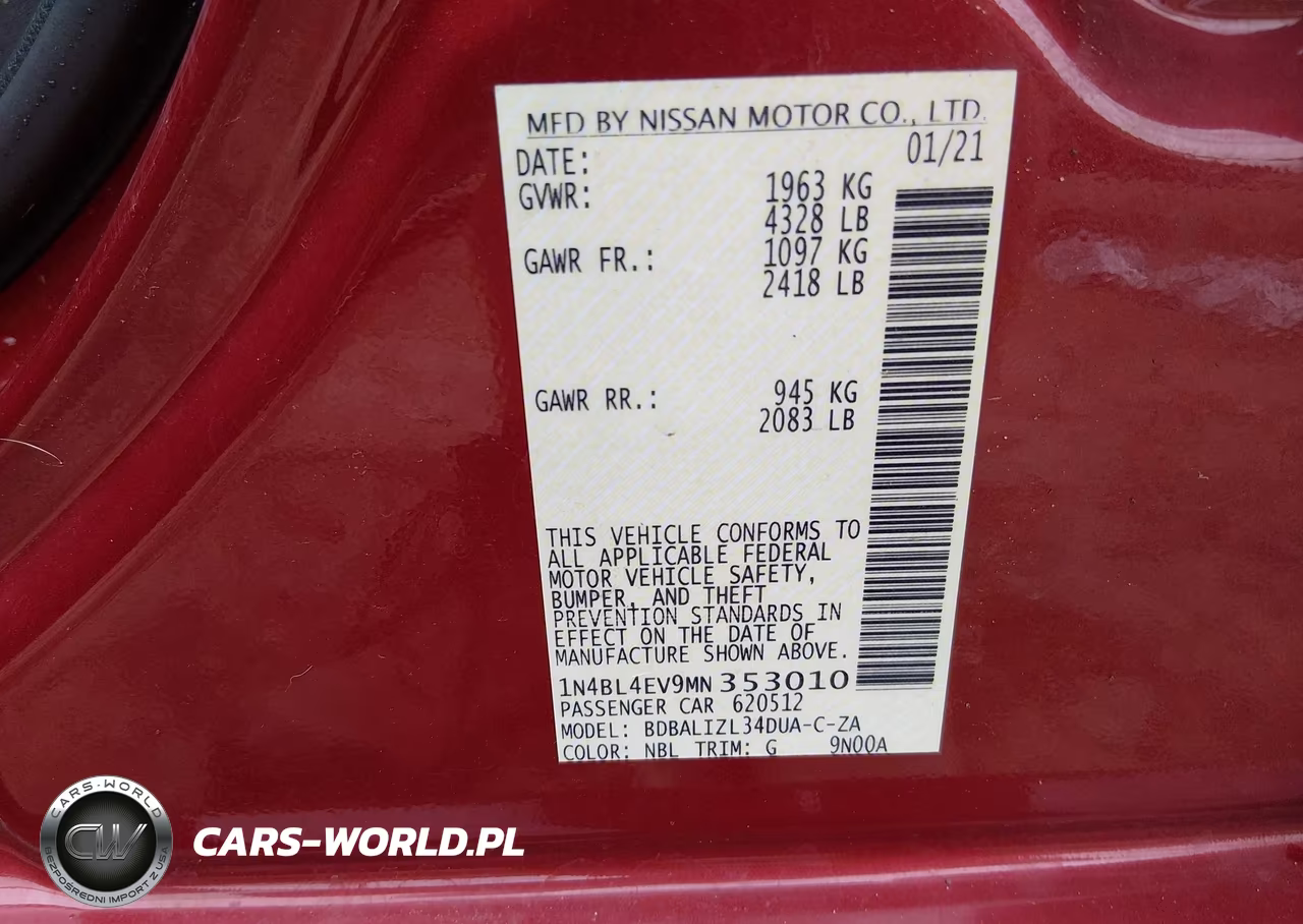 2021 Nissan Altima Sl Fwd VIN:1N4BL4EV9MN353010 - 9