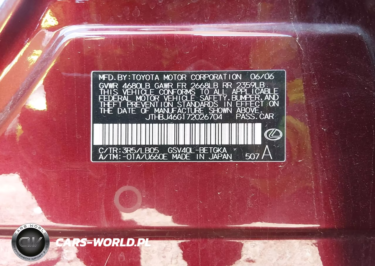 2007 Lexus Es 350 VIN:JTHBJ46G172026704 - 9