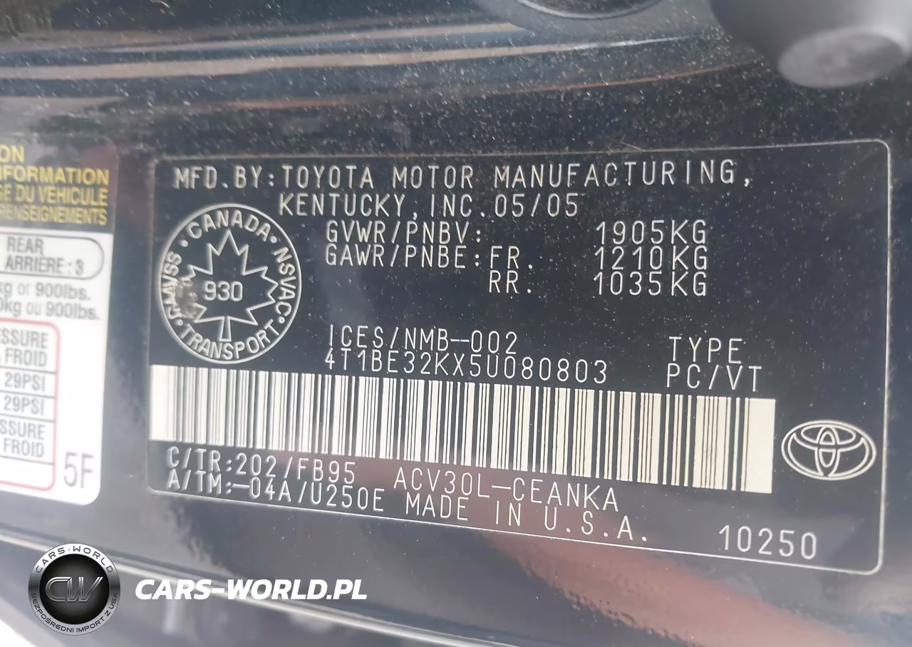 2005 Toyota Camry Le-Se VIN:4T1BE32KX5U080803 - 9