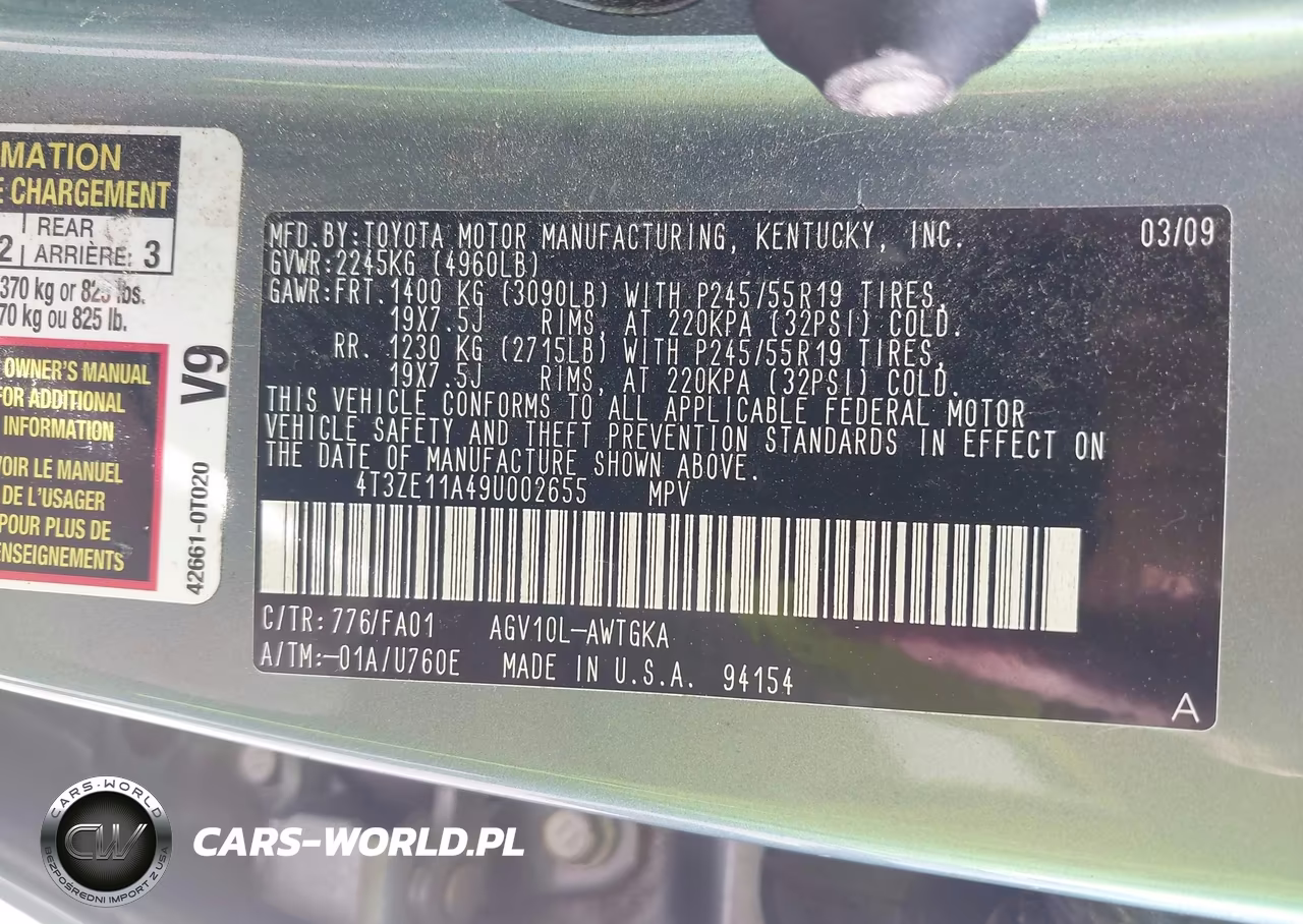 2009 Toyota Venza VIN:4T3ZE11A49U002655 - 9