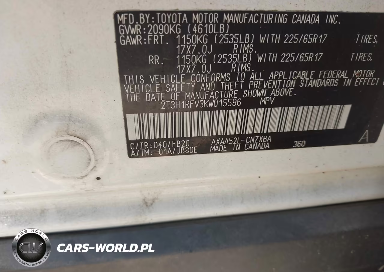 2019 Toyota Rav4 Le VIN:2T3H1RFV3KW015596 - 9