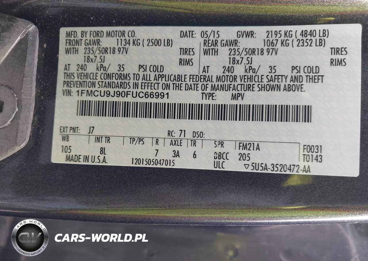 2015 Ford Escape Titanium VIN:1FMCU9J90FUC66991 - 9