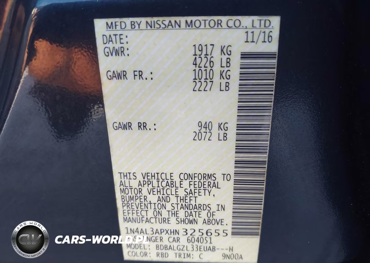 2017 Nissan Altima 2.5 S VIN:1N4AL3APXHN325655 - 9