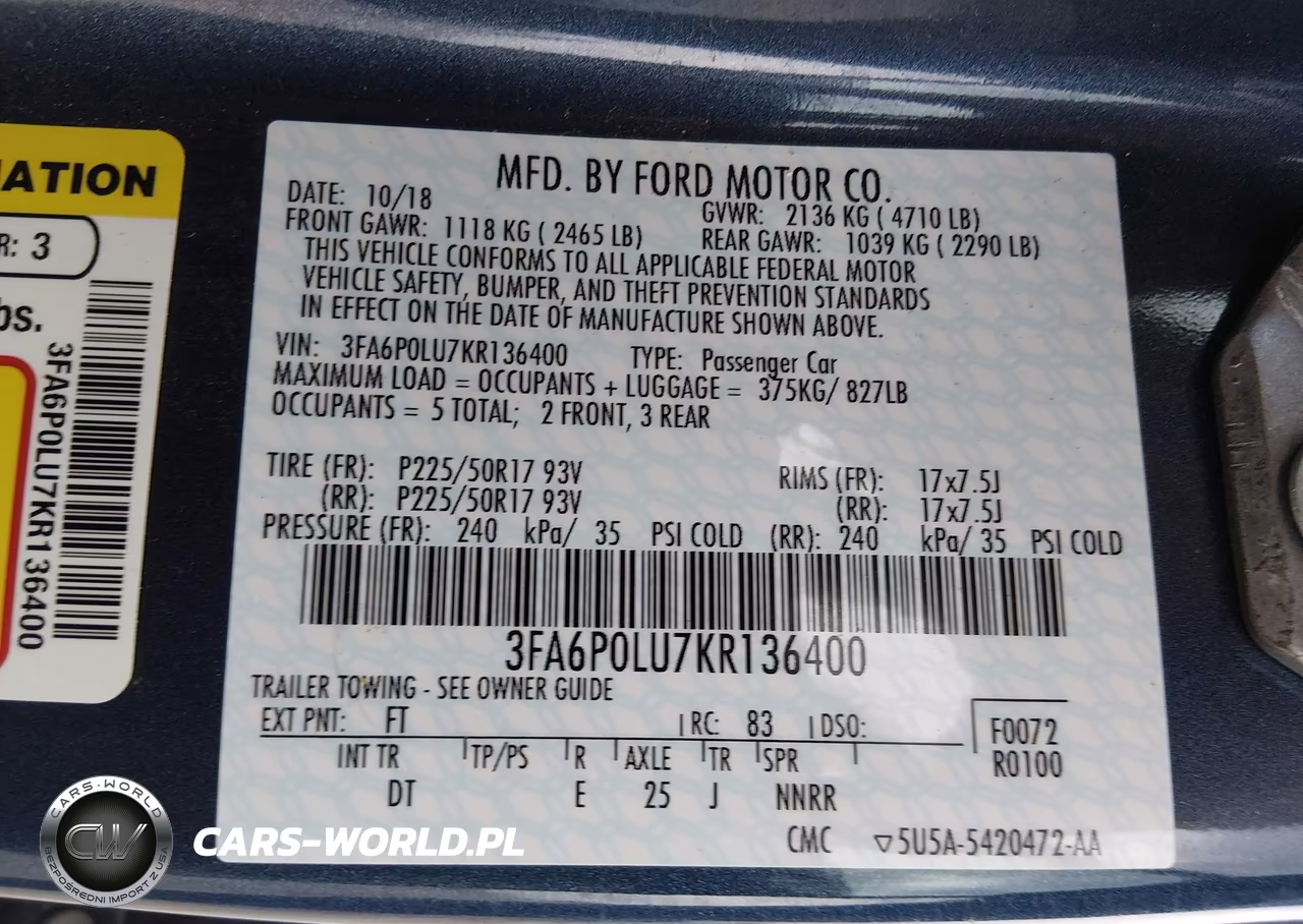 2019 Ford Fusion Hybrid Se VIN:3FA6P0LU7KR136400 - 9