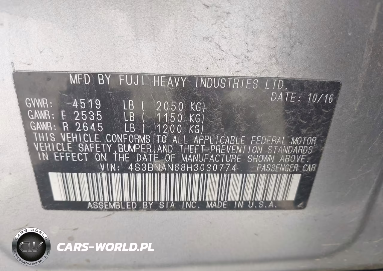 2017 Subaru Legacy 2.5I Limited VIN:4S3BNAN68H3030774 - 9