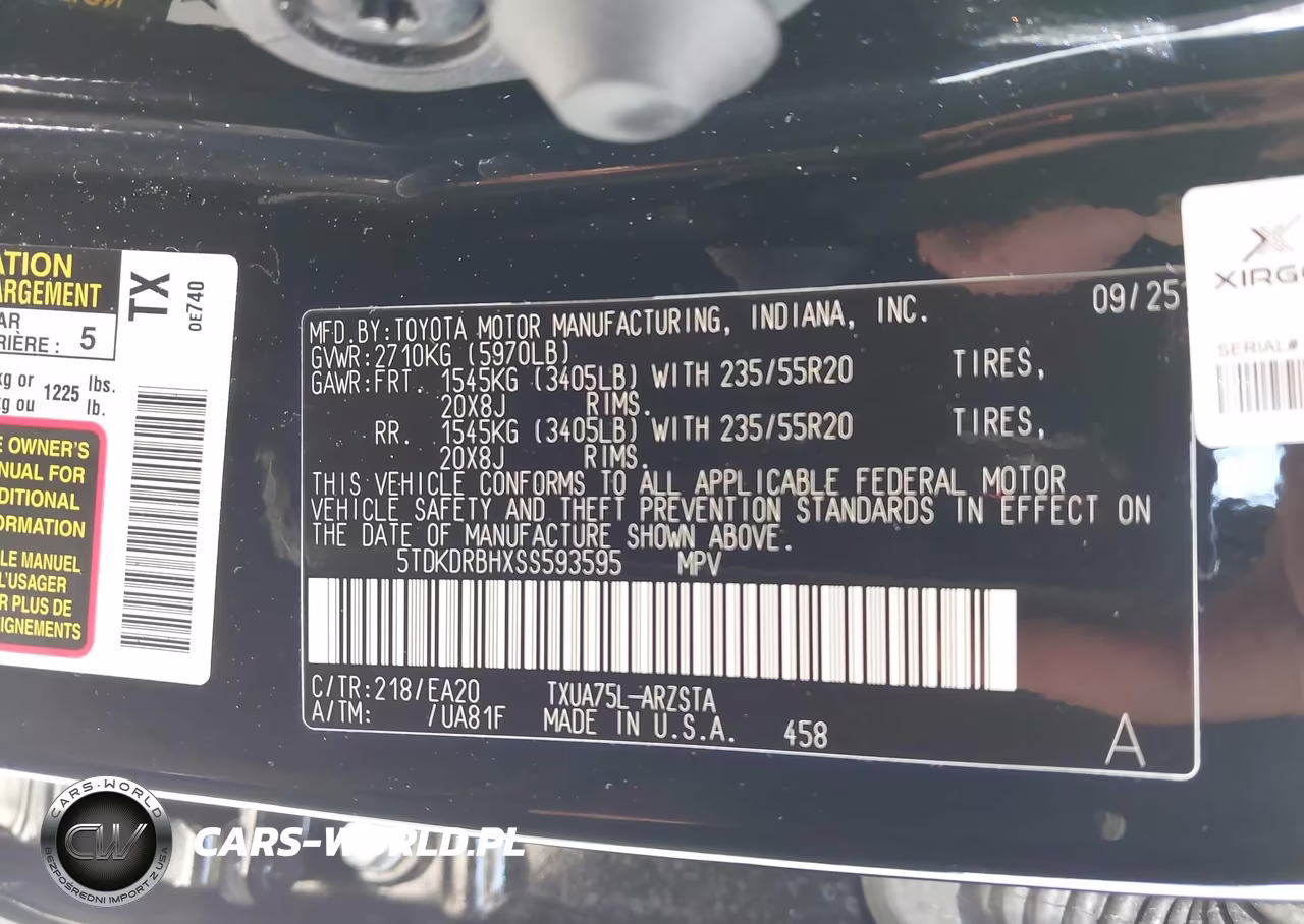 2025 Toyota Highlander Xse VIN:5TDKDRBHXSS593595 - 9