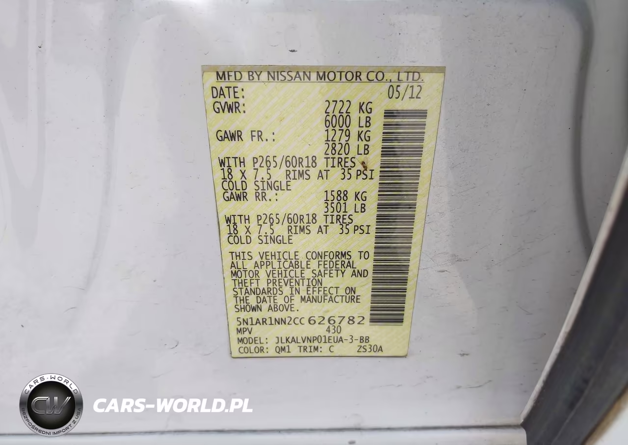2012 Nissan Pathfinder Le VIN:5N1AR1NN2CC626782 - 9